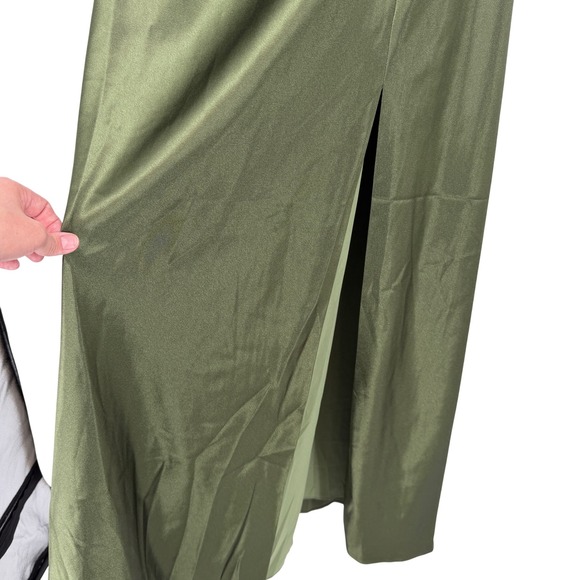 Birdy Grey Kensie Shiny Olive Green One Shoulder Satin Maxi Dress 1X